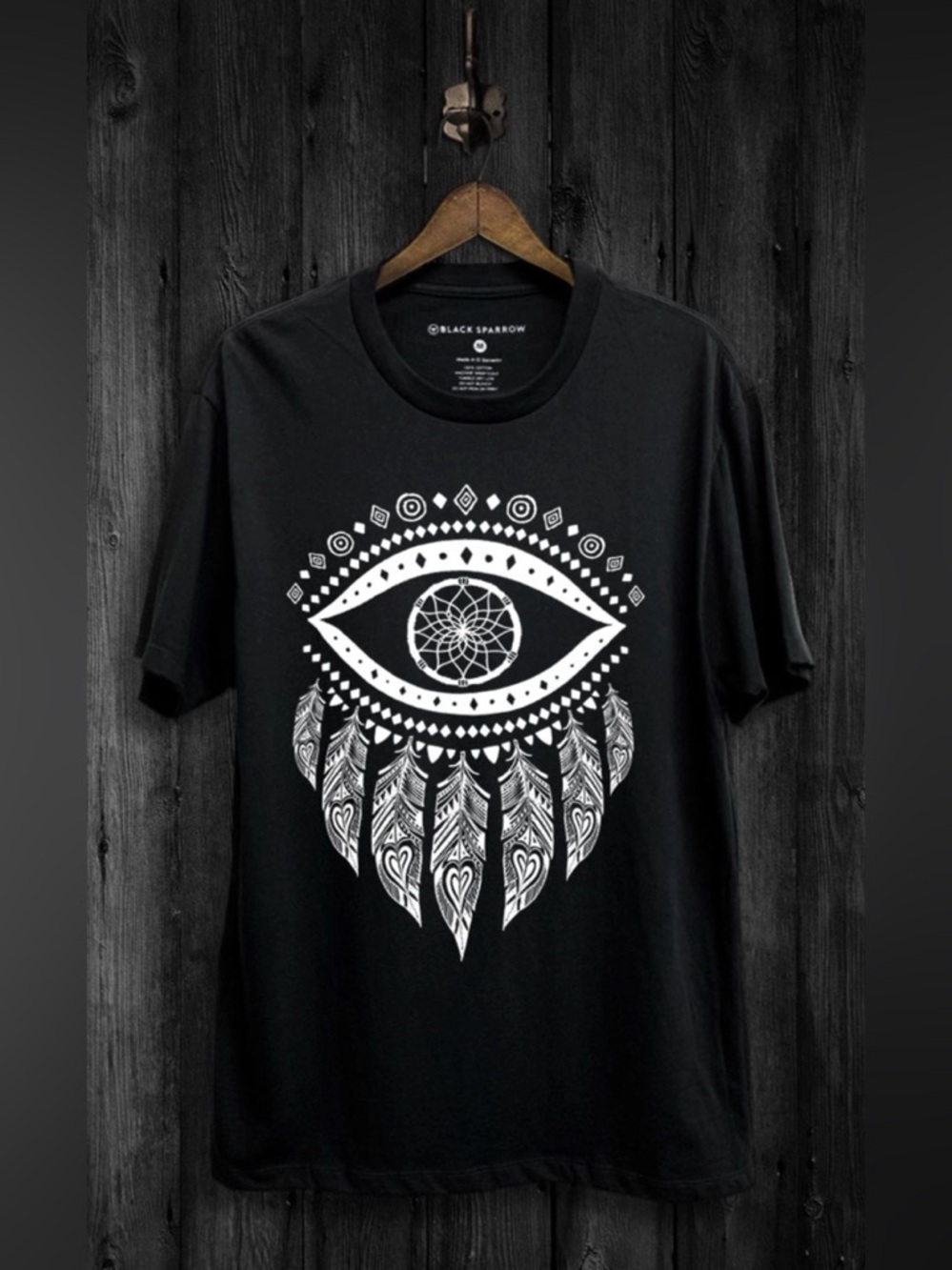 UNISEX-Eye Dream Catcher Black T-Shirt with White Graphic